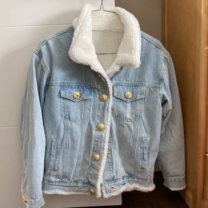 Gold button white sherpa blue denim jacket